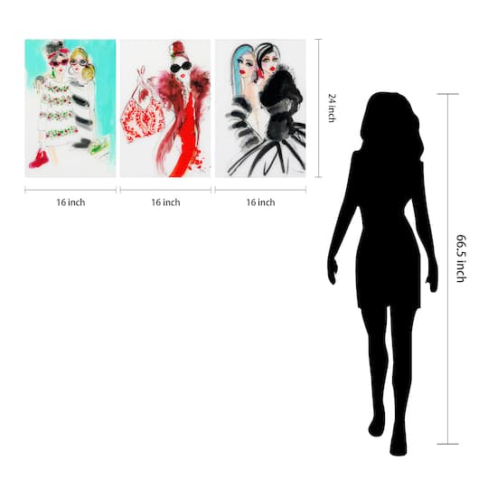 Empire Art Direct 16" x 24" Fashion Show 3 Piece Frameless Printed Tempered Glass Wall Art Set